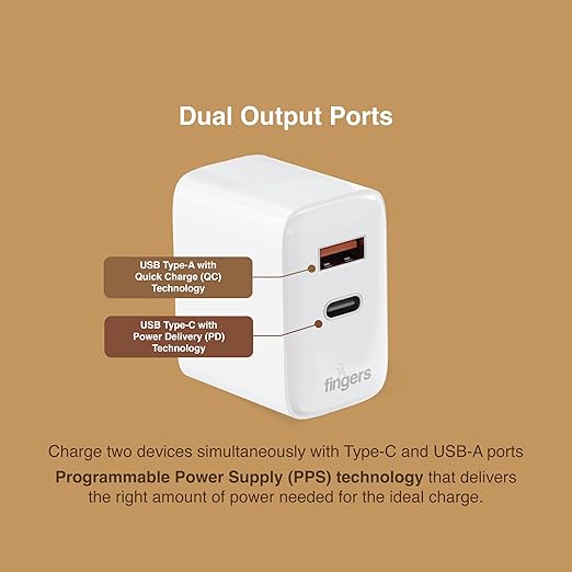 FINGERS PA 36 USB POWER ADAPTER  (Type-C PD + USB-A QC)