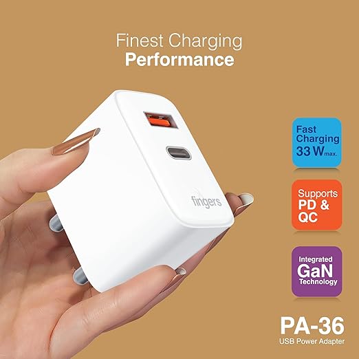 FINGERS PA 36 USB POWER ADAPTER  (Type-C PD + USB-A QC)