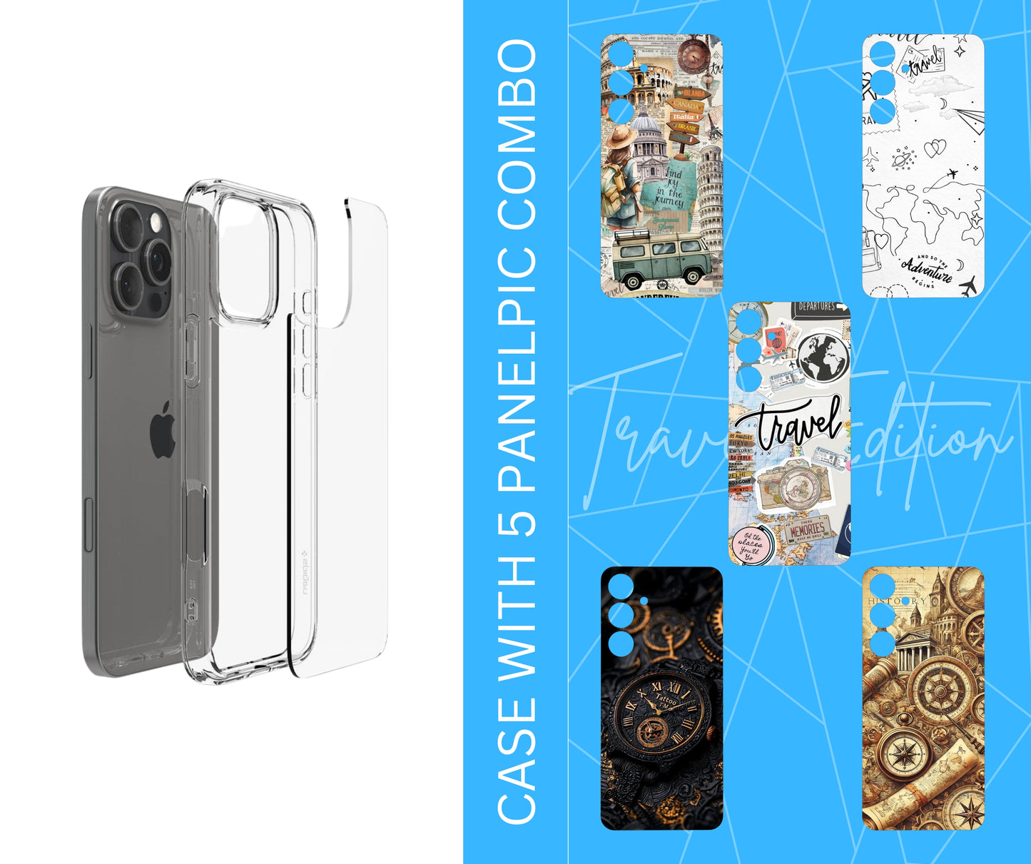 SPIGEN CLEAR CASES WITH 5 PANELPIC COMBO ( TRAVEL EDITION )
