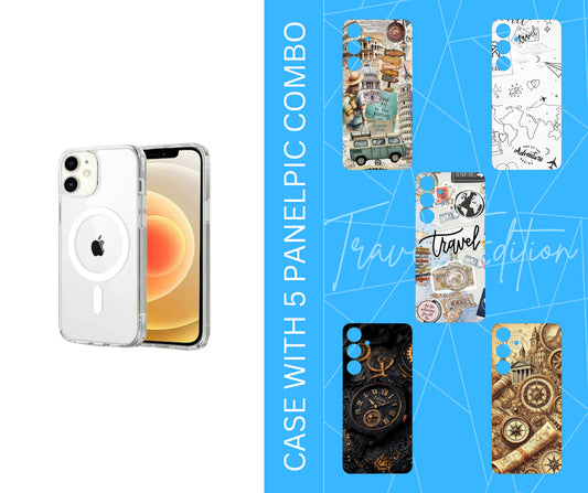 CLEAR MAGSAFE SILICONE CASE WITH 5 PANELPIC COMBO ( TRAVEL EDITION )