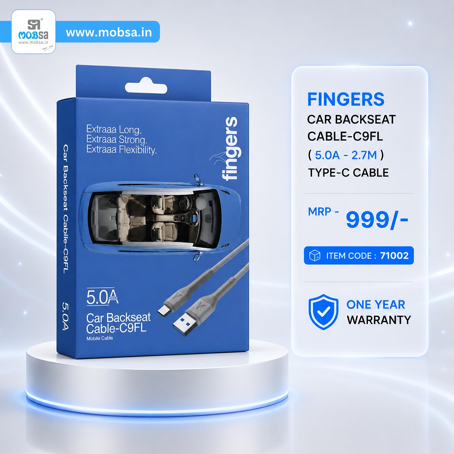 FINGERS / CAR BACKSEAT CABLE-C9FL ( 5.0A - 2.7M ) / TYPE-C CABLE ( 71002 )