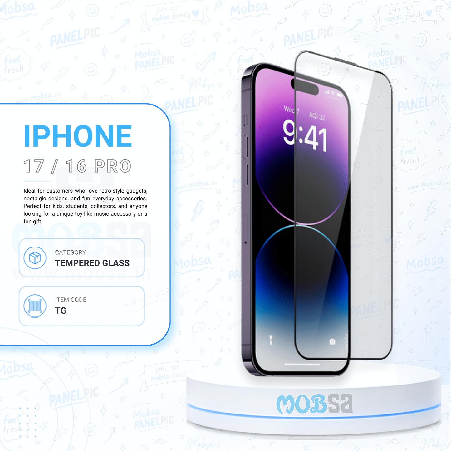 TEMPERED GLASS FOR IPHONE 17 / IPHONE 16 PRO